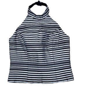 Xscape by Lawrence Kurtz Women's 90s Black Silver Metallic Stripe Halter Top 8